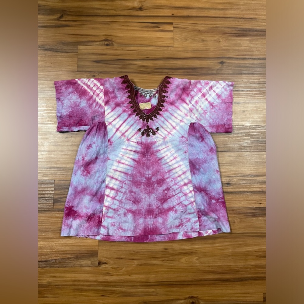 Women’s Tye Dye Shortsleeved Intricately Embroidered Shirt